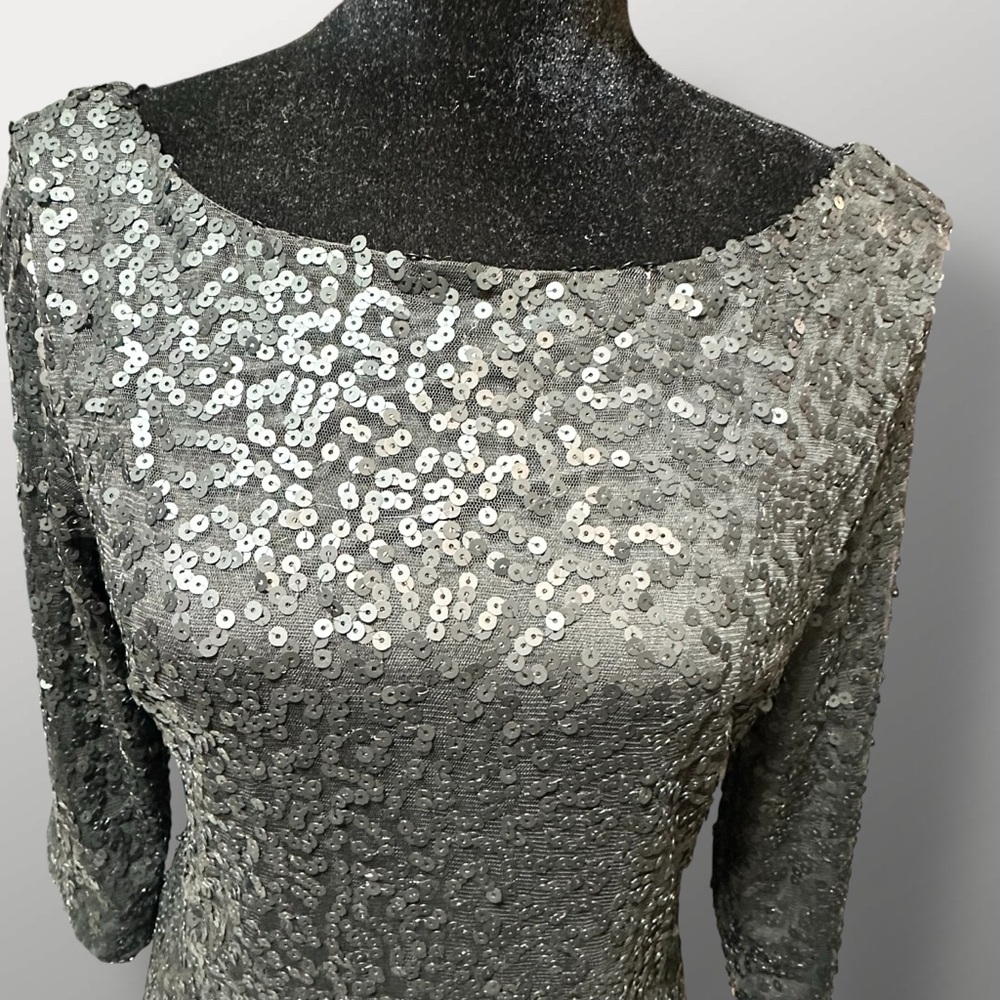 Jessica Simpson Black Sequin Long Sleeve Draped Back Mini Dress Sz 8 NWT - Picture 2 of 9